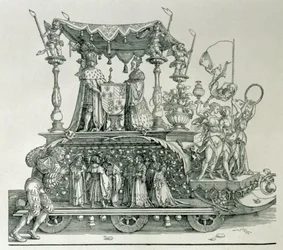 The Burgundian Marriage or the Triumphal Procession of Emperor Maximilian I of Germany showing the Wedding Chariot of Maximilian and Mary of Burgundy steered by the Figure of Vic